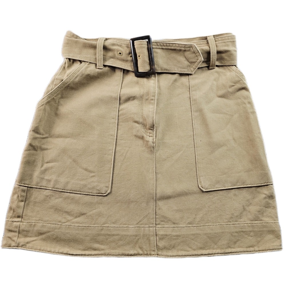 Banana Republic Utility Mini Skirt Womens Size 6 Khaki Pocket Front Belted Waist